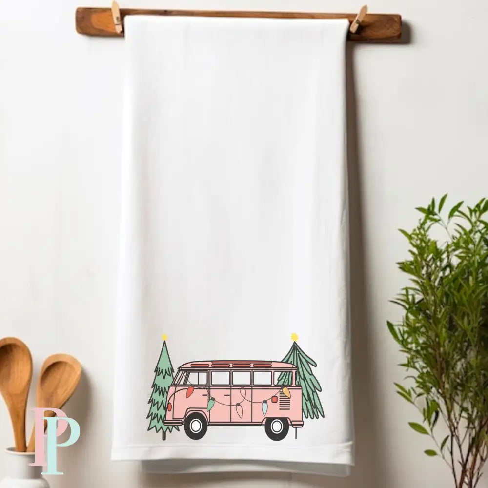 Pink Christmas Van Tea Towel / Infant DTF Transfer