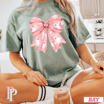 Pink Ghost Bow Comfort Color Graphic Tee