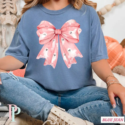 Pink Ghost Bow Comfort Color Graphic Tee