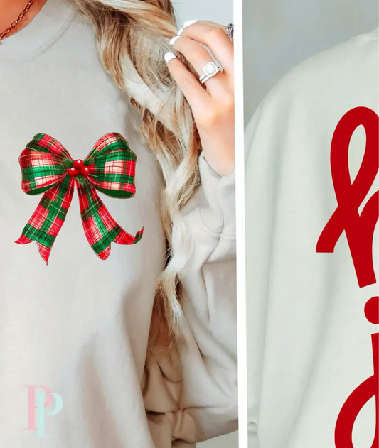 Plaid Christmas Bow Pocket Screen Print Transfer
