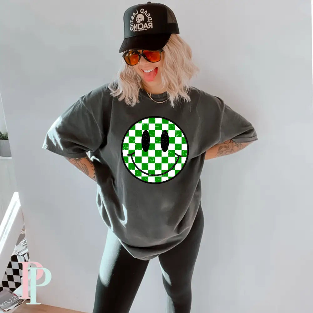 Preppy Checkered Face Comfort Color Graphic Tee