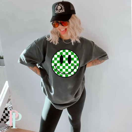 Preppy Checkered Face Comfort Color Graphic Tee