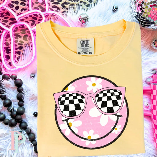 Preppy Face Checkered Glasses Comfort Color Graphic Tee