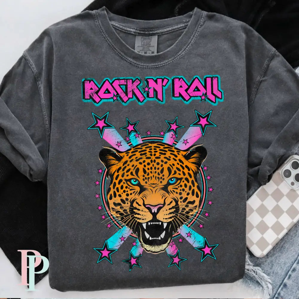 Rock And Roll Leopard Comfort Color Graphic Tee