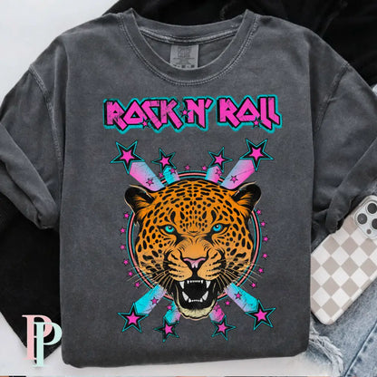Rock And Roll Leopard Comfort Color Graphic Tee