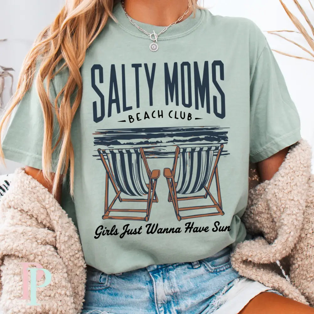 Salty Moms Beach Club Comfort Color Graphic Tee BAY / SMALL