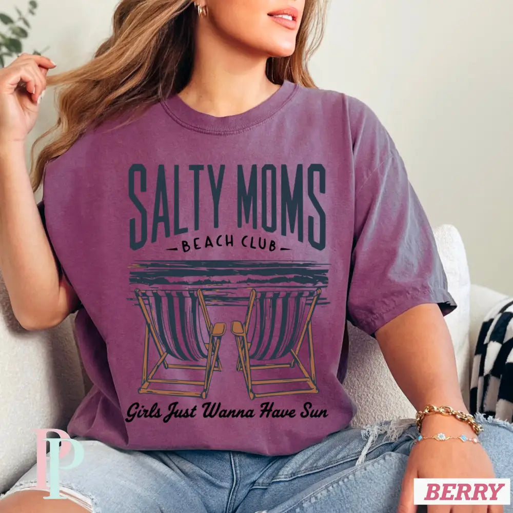 Salty Moms Beach Club Comfort Color Graphic Tee BERRY / SMALL