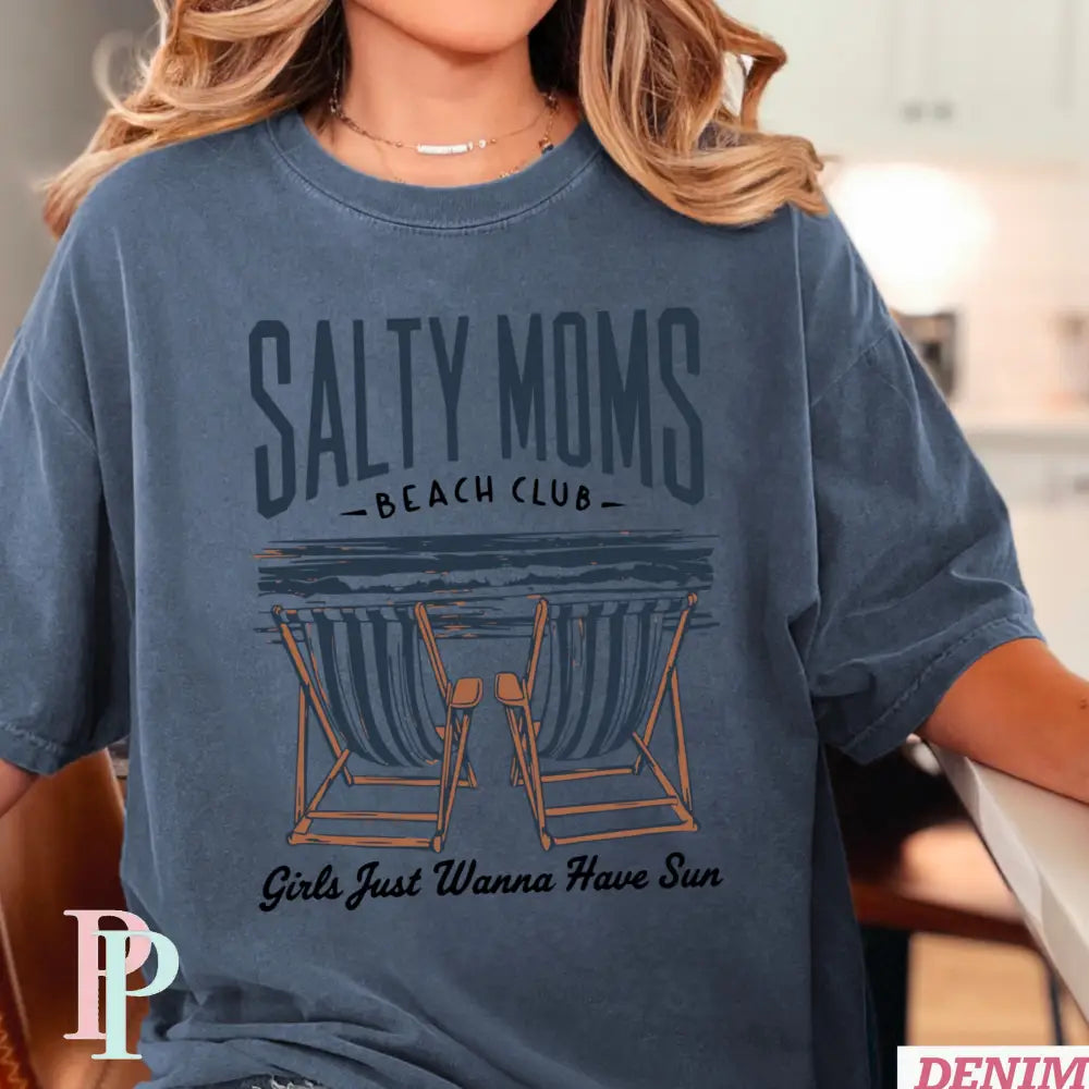 Salty Moms Beach Club Comfort Color Graphic Tee DENIM / SMALL
