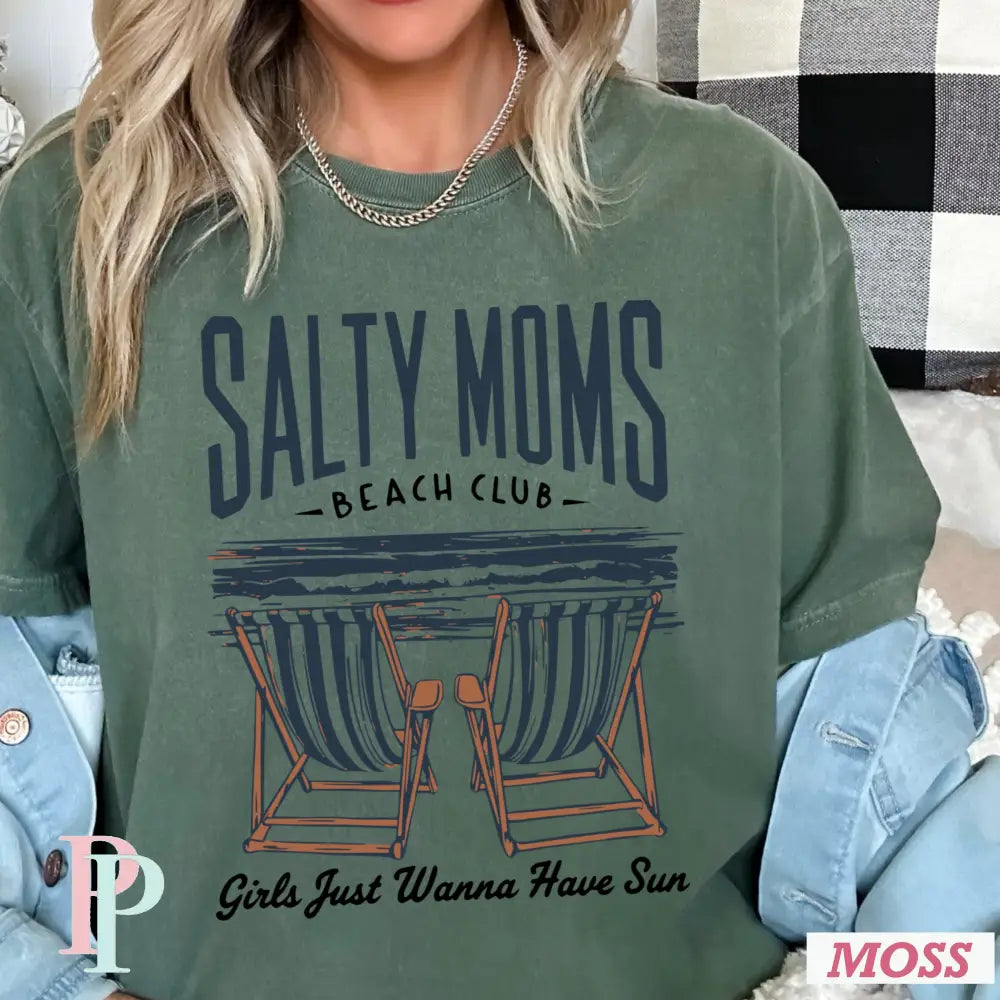Salty Moms Beach Club Comfort Color Graphic Tee MOSS / SMALL