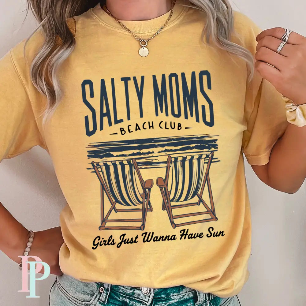 Salty Moms Beach Club Comfort Color Graphic Tee MUSTARD / SMALL