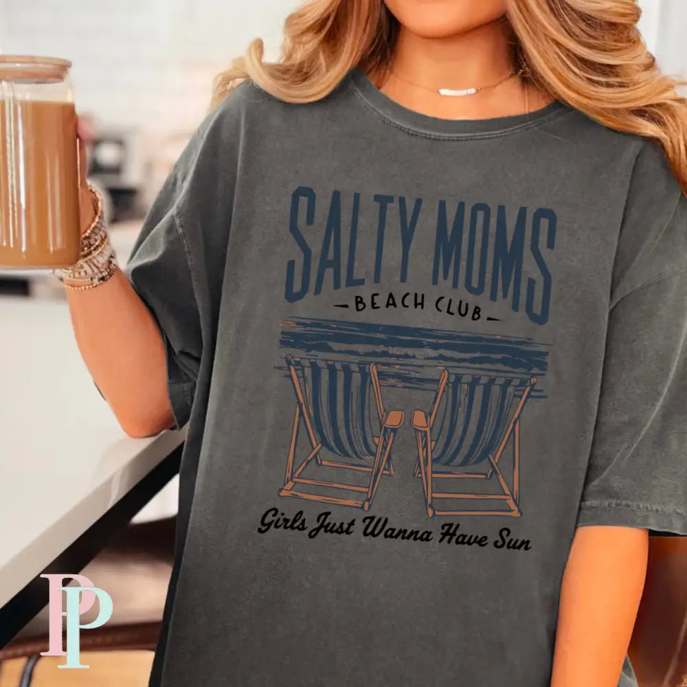 Salty Moms Beach Club Comfort Color Graphic Tee PEPPER / SMALL