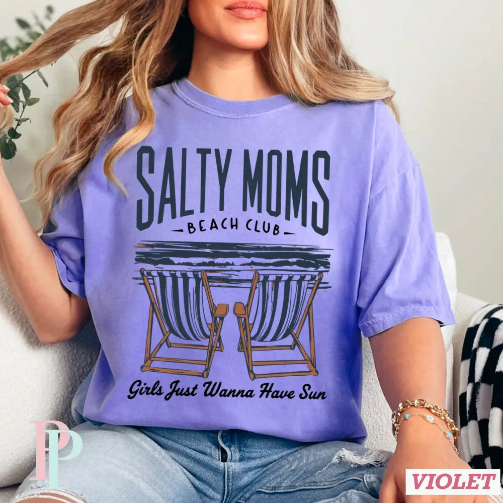 Salty Moms Beach Club Comfort Color Graphic Tee VIOLET / SMALL