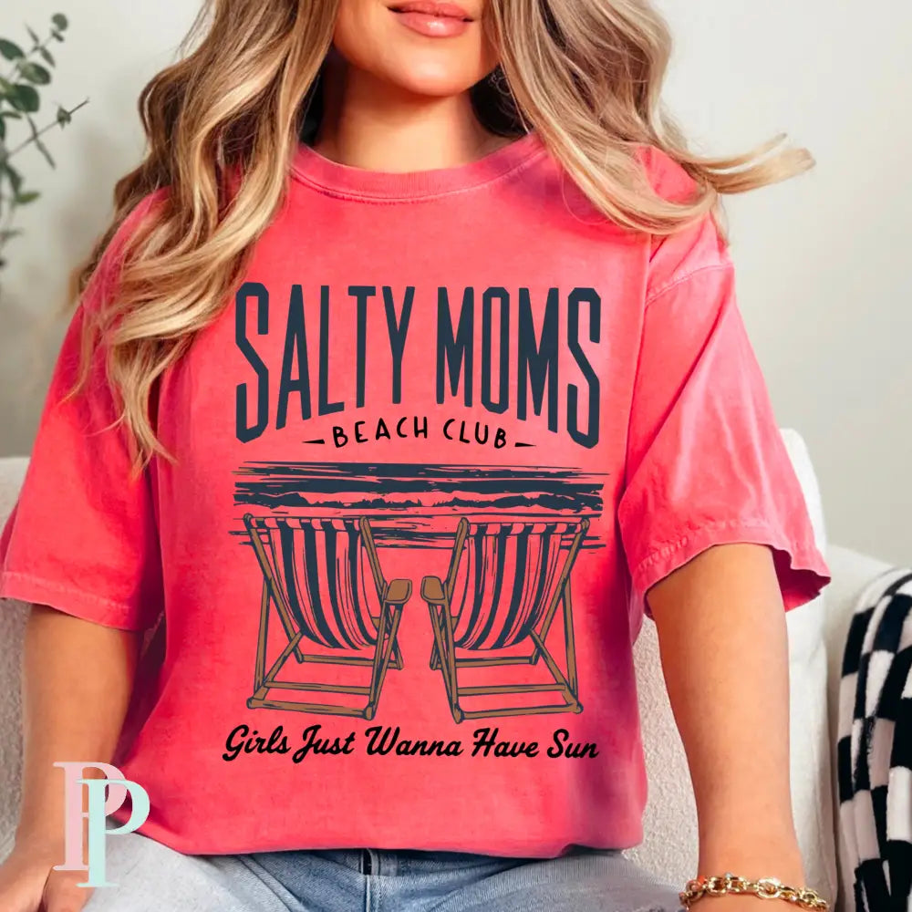 Salty Moms Beach Club Comfort Color Graphic Tee WATERMELON / SMALL