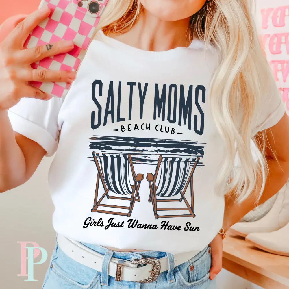 Salty Moms Beach Club Comfort Color Graphic Tee WHITE / SMALL