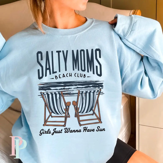 Salty Moms Beach Club Crewneck Sweatshirt Light Blue / Small