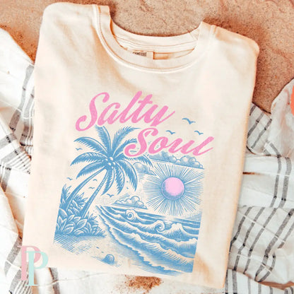 Salty Soul Comfort Color Graphic Tee As Pictured Is Ivory