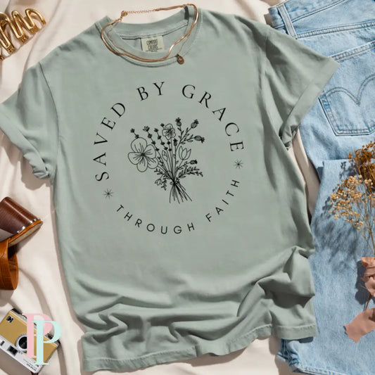 Saved By Grace Through Faith Comfort Color Graphic Tee