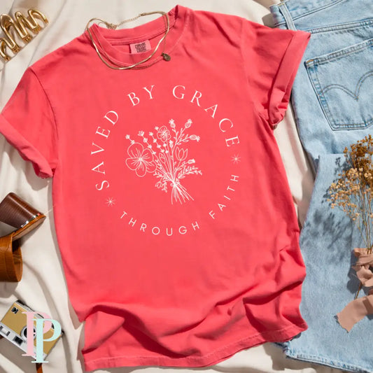 Saved By Grace Through Faith Comfort Color Graphic Tee