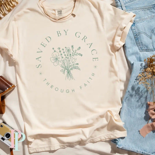 Saved By Grace Through Faith Comfort Color Graphic Tee