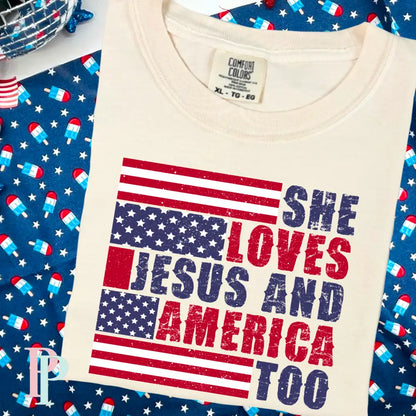 She Loves Jesus And America Too Bracelet Comfort Color Graphic Tee