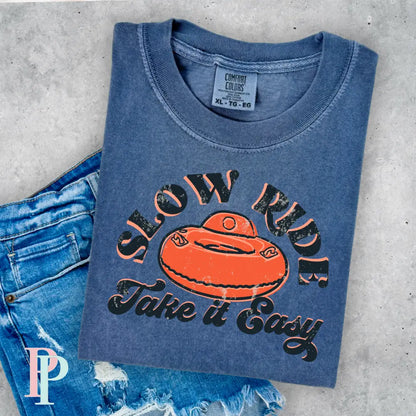 Slow Ride Take It Easy Comfort Color Graphic Tee As Pictured Is Denim