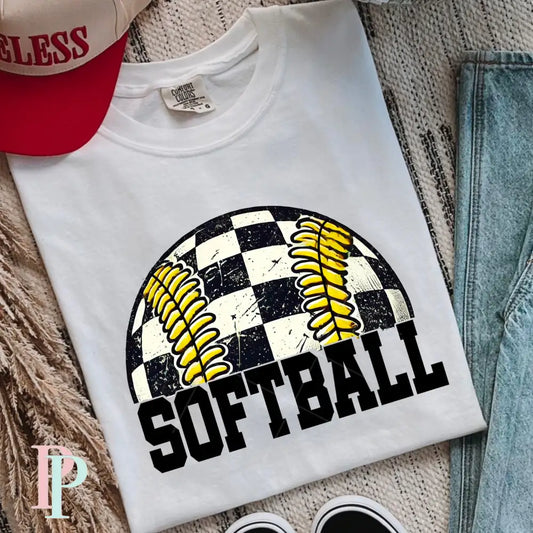 Softball Checkered DTF Transfer