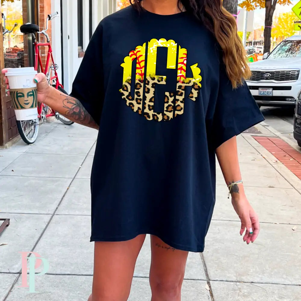 Softball Comfort Color Monogram Graphic Tee