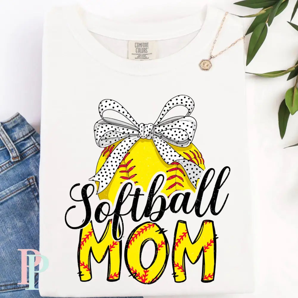 Softball Mom Polka Dot Bow DTF Transfer
