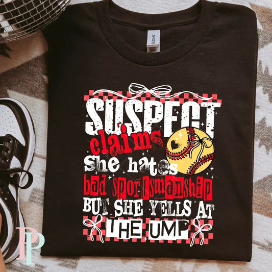 Suspect Claims Softball DTF Transfer