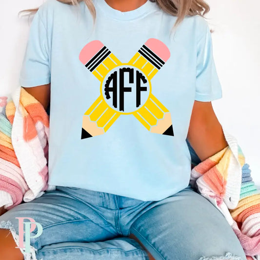 Teacher No. 2 Pencil Comfort Color Monogram Graphic Tee