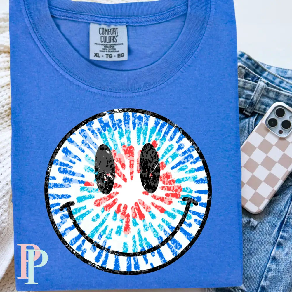 Tie Dye Preppy Face Comfort Color Graphic Tee