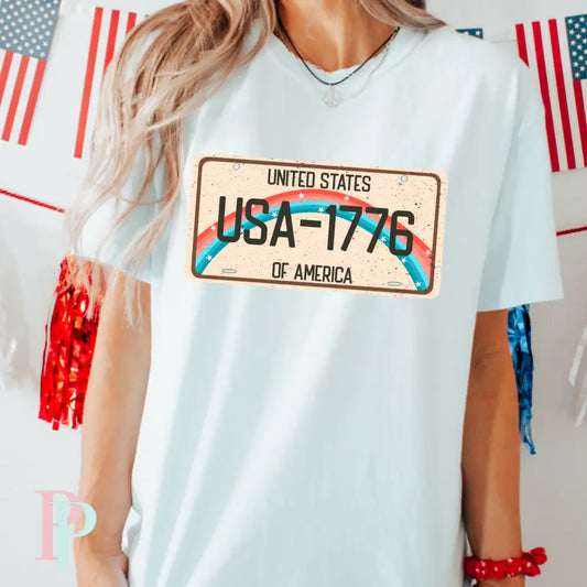 USA License Plate Comfort Color Graphic Tee